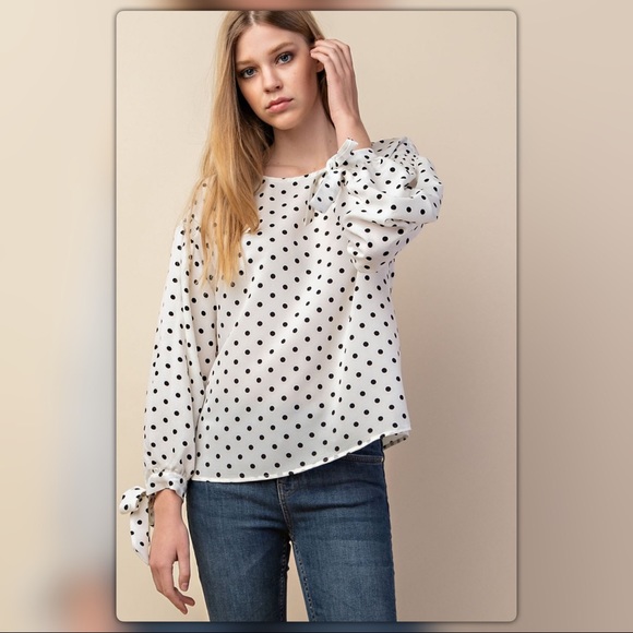 White and Black Polka Dot Top - Picture 1 of 7